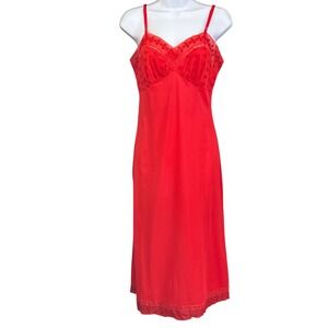 Vintage Red Lace Slip Dress Nightgown Romantic Lingerie Maxi Gotham USA
